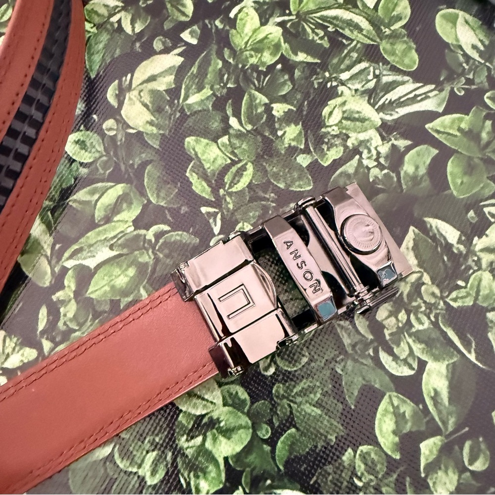 Anson Tan Leather Ratchet Belt with Silver Buckle